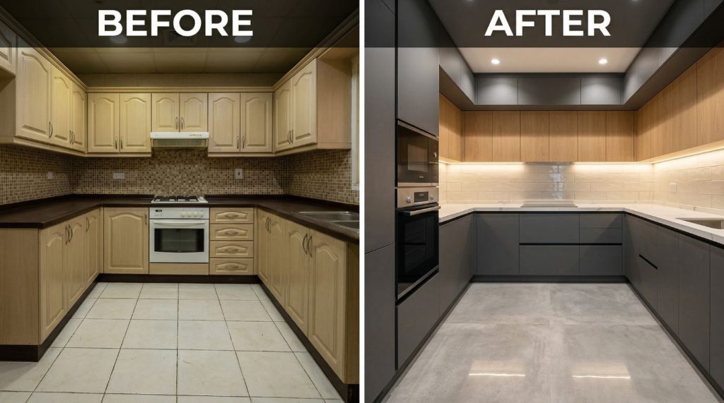 Dubai Hills renovation of Villa family kitchen